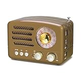 PRUNUS J-160 Klassisches Radio Retro Design UKW FM AM(MW) SW SD USB MP3 Bluetooth Transistor Radio mit Lautsprecher, unterstützt AUX-Funktion, 270° großes Kompass Tuning Fenster. (Gold)