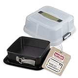 Zenker Bake, Click & Go Quadratische Springform mit Haube – 24 x 24 x 8 cm – Backform mit passendem Deckel für den direkten Transport – Kuchenform zum Backen & Transportieren