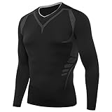 AMZSPORT Herren Kompressions-Shirt langärmlig Funktionsshirts Baselayer Langarm Schwarz L