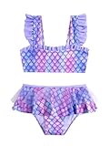 SERENYOU Mädchen Bikini Set Rüschen Bustier Bikinislip Meerjungfrau Zweiteiliger Badeanzug Violett 122-128 (Herstellergröße 5-6)