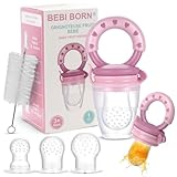 BEBI BORN - 1 Fruchtsauger Baby + 3 BPA Frei Silikon Sauger 3-24 Monaten - Fruchtsauger Baby ab 6 monate - Fruchtsauger Rosa - Fruchtsauger Baby ab 4 monate - Baby Fruchtsauger - Gebrauchsanweisung