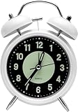 TNSLAND Wecker Analog Ohne Ticken, Wecker Laut für Tiefschläfer, Kinder, Senioren, Alarm Clock Lauter Wecker für Tiefschläfer, Retro Wecker Doppelglockenwecker mit Nachtlicht & Fluoreszenz, Weiß