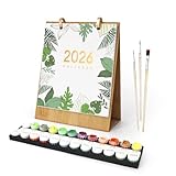 Malen Nach Zahlen Kalender 2026 - DIY Tischkalender Set, 12 Verschiedene Grünpflanzen Handgemalte Ölgemälde Tischkalender für Erwachsene, Kalender mit Pinsels und Acrylfarbe für Zuhause,Weihnachtsgesc