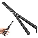 1 PCS Butterfly Kamm, Schmetterlingskamm, Faltbarer Taschenkamm, Faltbarer Metallkamm für Männer Tragbarer Schmetterlingskamm Edelstahlkamm mit Aufbewahrungstasche (Schwarz)