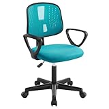 Klihome Schreibtischstuhl Kinder, Kinderschreibtischstuhl ergonomisch, Drehstuhl Kinderstuhl höhenverstellbar, mit Rollen Armlehnen, atmungsaktive Netzstoff-Rückenlehne, Türkis, K0006BS
