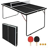 GYMFLEX Tischtennisplatte 137x76cm Tischtennistisch Faltbar & Tragbar Mini Ping Pong Tisch Set für Indoor & Outdoor Spiele mit Netz, 2 Tischtennisschläger & 3 Bälle mit Schwarze Tischplatte