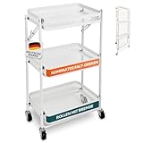 Gardissimo Rollwagen Slot klappbar Küchenwagen mit 3 Ebenen, Metall Regal auf Rollen mit Griff für Küche, Badezimmer, Schlafzimmer, Büro, Weiß
