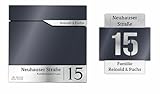 Manschin-Laserdesign Briefkasten und Hausnummer Set in Anthrazit RAL 7016 mit Zeitungsfach, individuell personalisierbar auf Edelstahl V2A und Aluverbund Namensschild, Wetterfest, Robust