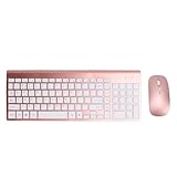 Kabellose Tastatur und Maus, 2,4 G, kabellose Maus mit 102 Tasten, mit USB-Adapter für mobile Geräte, Tablets (Roségold)