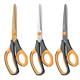 Titanbeschichtete Asdirne Schere, Premium-Allzweckklingen, ultrascharf, bequemer Griff, ideal für Handwerk, Büro, Schule und Alltag, Schwarz/Orange, 21,8 cm, 3 Stück