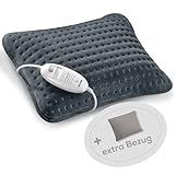 Beurer HK 48 Cosy Sofa-Heizkissen mit Schnellheizung, 3 beleuchtete Temperaturstufen und Abschaltautomatik, extra weiches Wendekissen, mit zusätzlichem Filz-Bezug, grau