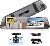 CAMECHO Spiegel Dashcam mit Rückfahrkamera 4.5'' Bildschirm Full HD 1080P, Dual Dash Cam Spiegel Auto Vorne und Hinten,Super Nachtsicht mit DVR Loop-Aufnahme