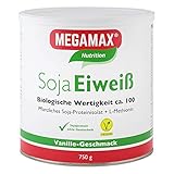 MEGAMAX Soja Eiweiß Vanille 750 g + Taurin + L-Methionin Glutenfrei - Sojaeiweiß-Isolat Low Carb - pflanzliches Eiweiss, Laktosefrei, Aspartamfrei - Veganes Protein für Muskelaufbau u. Muskelerhalt