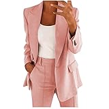 2024 – Frauen Zweiteiliger Anzug Set Büro Business Langarm Knopf Formel Jacke + Hose Anzug Slim Loose Hose Jacke Anzug Handschuhe Mädchen, Rosa, L