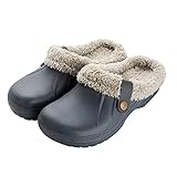 RXLLDOLY Winter Clogs Gefüttert Damen Herren, Warme Hausschuhe Wasserdicht Pantoffeln Plüsch Slider, Unisex Paare Weiche Bequeme rutschfeste Outdoor Winterschuhe Gartenschuhe