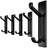 Menz Haken selbstklebend, 5er Set, Klebehaken extra stark aus Edelstahl, Kleiderhaken selbstklebend, flexibel Haken Garderobenhaken, platzsparende Handtuchhalter ohne Bohren, schwarz matt