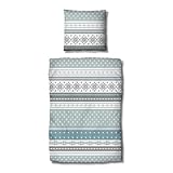 Traumschlaf Biber Bettwäsche Schneeflocken blau – kuschelig warme Winterbettwäsche aus 100% Baumwolle – flauschig, wärmend & atmungsaktiv – mit Reißverschluss – 200x220 cm + 2X 80x80 cm