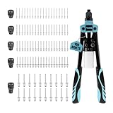 Meiwaltee 13” Nietenzange Set mit 100 Nieten für Blindnietzange 6,4mm -2,4mm und 5 Auswechselbaren Mundstücken, Profi Handnietzange Geeignet Popnietenzange Set für Automobil-Möbel-Instrument