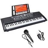 Gziztx 61 Keyboard Piano Tragbares Elektronisches Digital Keyboard mit Notenständer, Tasten, Lautsprechern, 16 Töne, 10 Rhythmen, 6 Demos, 8 Percussions, für Anfänger und Kinder
