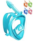 HINATAA Schnorchelmaske für Kinder, 180 ° Panoramablick, freie Atmung, Vollgesichts-Schnorchelmaske, Anti-Beschlag und Anti-Leck, geeignet für Kinder im Alter von 4-15 Jahren (Dunkelblau)
