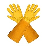 isilila Gartenhandschuhe Rosenhandschuhe Dornenfest für-Damen und Herren Atmungsaktive Lange Garten-Handschuhe Leder mit Unterarmschutz, Gartenarbeitshandschuhe für Gärtner und Bauern, gelb