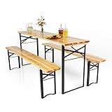 EASYmaxx Bierzeltgarnitur 1 Tisch mit 2 Sitzbänken | Klappbar | Festzeltgarnitur | Bietet Platz für bis 8 Personen | 170 x 46 x 75 cm | Einfacher & schneller Aufbau [Fichtenholz]