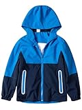 LAUSONS Kinder Regenjacke Wasserdicht Jungen Softshelljacke Outdoorjacke Leichte Windjacke Regenmantel mit Kapuze Blau 128-134/Größe 130