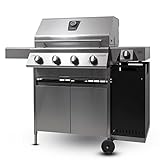 Schickling Gasgrill PremioGas XL III Burner - Edelstahlgrill Grillwagen mit Unterschrank, doppelwandigem Deckel, 4x 5kW Brenner, 800 Grad Seitenbrenner & 4-teiligen Grillrost - Made in Germany