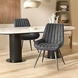 Hawthyhome Esszimmerstühle 2er Set | Polsterstühle mit 5 cm Sitzkissen • künstlicher Stoff Dining Chair • Küchenstuhl mit Rückenlehne • Moderne Sessel • Metallbeine • Dunkelgrau FU01043DG-2
