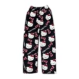 𝑯ello 𝙆itty Schlafanzug Damen Hosen Lang Flanell Pyjama Hose Damen Schlafhose Weich Kawaii Pyjamas Anime Bequeme Winter Schlafanzughose Kuschelhose Flauschig