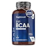 BCAA 2000mg mit Vitamin B12 500µg & B6 - Für Pre Workout & Post Workout - 180 Vegane Tabletten - 3 Monate Vorrat - Verzweigtkettige essentielle Aminosäuren L-Leucin, L-Isoleucin, L-Valin - WeightWorld