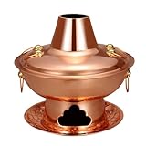 LNGCLTEZ Chinesischer Kohle-Hotpot aus rotem Kupfer, Vintage-Hotpot mit Kamin zum Verbrennen von Holzkohle, chinesischer Shabu-Hot-Pot-Kocher für Familienessen, 40 cm