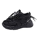 TDEOK Mode Frühling und Sommer Kinder Sportschuhe für und Mädchen Dicke Sohlen rutschfest bequem elastisch und Schnürung einfarbig bequem im Freien Blaue Sportschuhe Damen (Black, 24 Toddler)