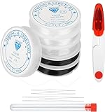 Elastisch Schmuckfaden Gummifaden, 6 Rollen Armband Gummiband Elastisch, 0.5mm-1.0mm Schmuckfaden Nylonschnur für Perlenschmuck Armbänder Basteln, mit 4 Perlennadel und 1 Schere