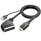 AUTOUTLET Scart auf HDMI Konverter, 1080P Scart auf HDMI Adapter unterstützt 16:9/4:3 Konvertierung, PAL/NTSC, Scart to HDMI mit 150cm Männlich-Scart-Kabel, Scart HDMI Adapter für HDTV VCR VHS DVD