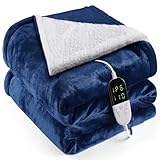 OneAmg Heizdecke mit Abschaltautomatik, 10-Stunden-Timer und 6 Heizstufen, Wärmedecke Elektrisch- Mit digitaler Fernbedienung, Maschinenwaschbar,Heated Blanket 150 x 180 cm Blue