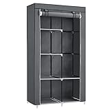 SONGMICS Kleiderschrank, Stoffschrank, 6 Ablagen, Verschiedene Aufbaumöglichkeiten, 88 x 45 x 168 cm, für Schlafzimmer, Ankleidezimmer, grau RYG84G