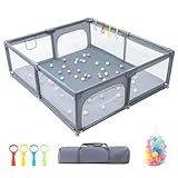 Laufstall Baby 160 * 200 * 66cm,Laufgitter Baby mit Reißverschlusstür, Laufstall mit atmungsaktivem Netz, 4 Zugringe, 20 Bälle，Antikollisions-Babyzaun für 0-6 Jahre Jungen Mädchen (160 * 200cm)