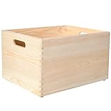 Creative Deco XXL Große Holzkiste Obstkiste Korb | 40x30x24cm (+/-1cm) | mit Griffen | ohne Deckel | Hölzernen Kasten Unlackiert Holzbox Kiste | Für Dokumente Spielzeuge Werkzeuge Weihnachten