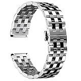 BINLUN Edelstahl Uhrenarmband Poliert Metall Uhrenarmbänder 18mm 19mm 20mm 21mm 22mm 24mm Smartwatch Ersatzarmband für Herren Damen Metallarmband mit Geraden und Gebogenen Ende (Silber-schwarz,22mm)