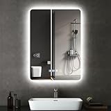 Bellanny Badspiegel LED Spiegel mit Beleuchtung 70x50cm | Wandspiegel Badezimmerspiegel | Kosmetikspiegel Schminkspiegel, Touch-Schalter, 3 Lichtfarben, Dimmbar, Antibeschlag,IP44, Horizontal/vertikal