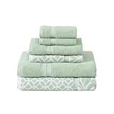 Modern Threads Trefoil Filigranes 6-teiliges Wende-Handtuch-Set, gefärbt, Jacquard, Badetücher, Handtücher und Waschlappen, super saugfähig und schnell trocknend, 100 % gekämmte Baumwolle