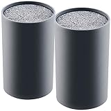 TokioKitchenWare Universalmesserblöcke: 2er-Set Universelle Messerblöcke mit Borsten-Einsatz, schwarz (Ständer für Messer, Küchenmesser-Halter)