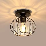 Goeco Deckenleuchte Kristall Schwarz, E27 Moderne Deckenlampe, Vintage Industrie Kronleuchter mit Käfig-förmigen Lampenschirm für Eingang Flur Schlafzimmer Wohnzimmer