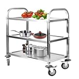 ybaymy 3 Böden Servierwagen Edelstahl Küchenwagen 835 x 750 x 400 mm Speisewagen mit Bremsen Rollen Tragfähigkeit 110kg Transportwagen für Restaurant Hotel Schul Küche