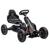 HOMCOM Gokart Tretauto mit Handbremse, verstellbarem Sitz, Vor- und Rückwärtsgang, Tretfahrzeug mit Eva-Räder, Pedal, Kinderfahrzeug Kettcar für Kinder 3-8 Jahren Schwarz