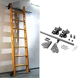 DRFGNF 3,3-20 Fuß einziehbarer Rollleiter-Hardware-Bausatz für Bibliotheksleitern, verschiebbare Leiterschienen, Schwarze runde Rohre, Mobile Leiterschienen, mit Bodenrollen – Keine Leiter (Größe: