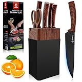 Kezidhp Messerset mit Messerblock, 7-Teilig Hochwertige Edelstahl Küchenmesser mit ergonomischen Griffen, Messerblock Set für professionelle Köche, Langlebige Messer für die Küche