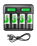 EBL Akku ladegerät inkl. 4X C 5000mAh für AA AAA C D NI-MH Akkus Type C Input Schnell ladegerät, LCD Anzeige Batterienladegerät