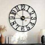 HAITANG Große Wohnzimmer Uhr Wand, schwarz wanduhr rund, Metall, 47CM wanduhr ohne tickgeräusche batteriebetrieben wanduhren lautlos Arabische Ziffern Uhren für Schlafzimmer, Küchen Dekoration